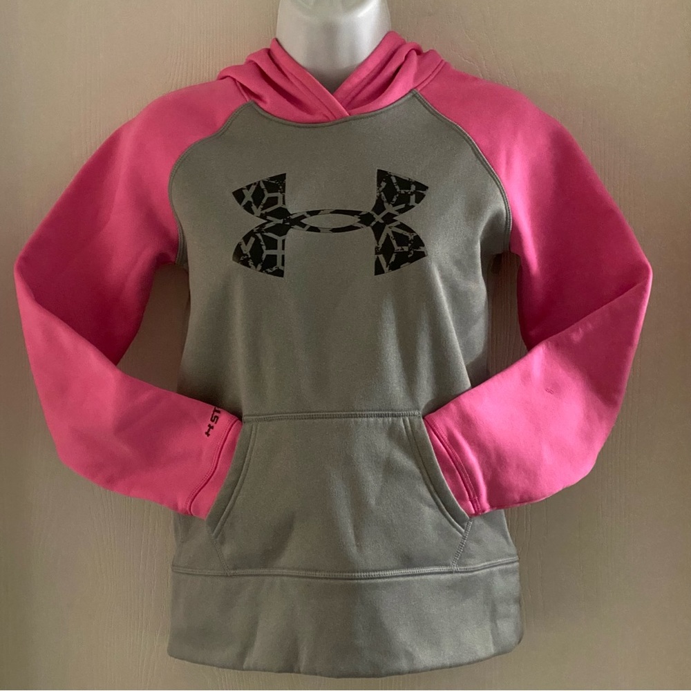Pink and gray under armour hoodie.
